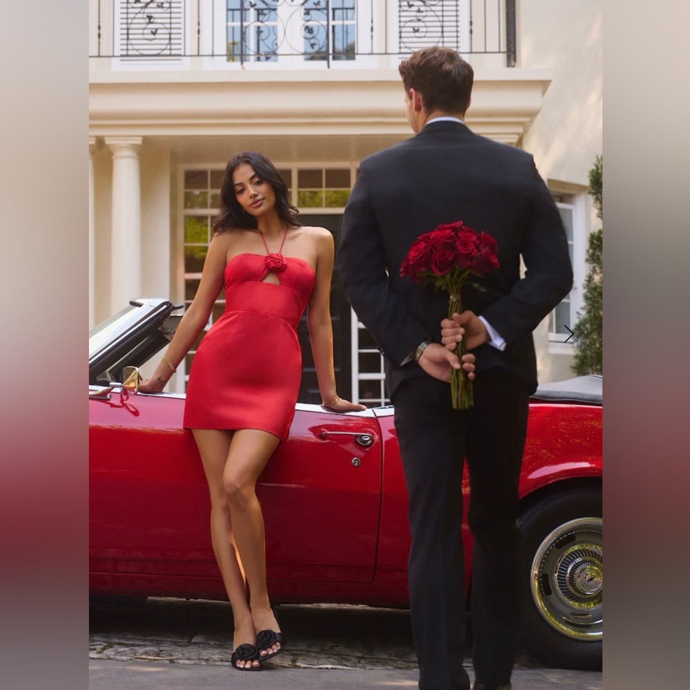 ❤️ 🌹Hello Molly ADMIRED WITH ROSES HALTER SATIN MINI DRESS 🌹 - Picture 7 of 10